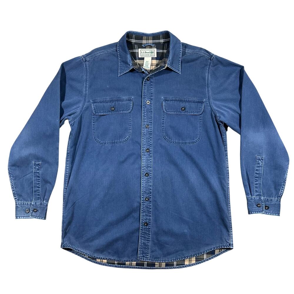 Vintage L.L. Bean Flannel Lined Work Shirt Men’s Medium Blue Faded Shacket Chore